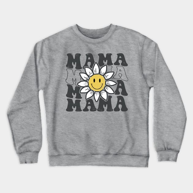 Womens Minimal Happy Face Mama Sunflower Smile Face Trendy Crewneck Sweatshirt by CreativeSalek